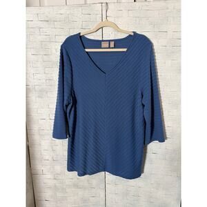 Chico’s women’s textured shirt lightweigt V-neck coastal 3/4 sleeve cozycore